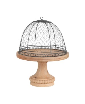 Metal Wire Cloche w/ Mango Wood Base – Farmhouse Décor Set of 2