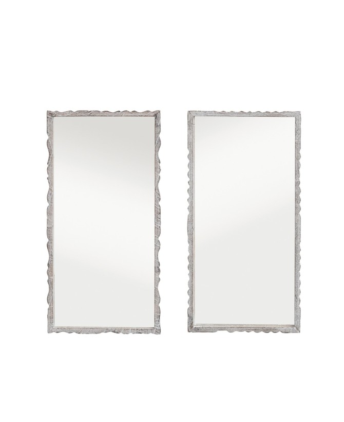 Unique Reclaimed Carved Wall Mirror – Distressed Whitewashed Frame