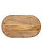 Hand-Carved Mango Wood Tray w/ Beaded Edge & Gold Finish – 16”