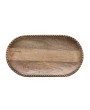 Hand-Carved Mango Wood Tray w/ Beaded Edge & Gold Finish – 16”