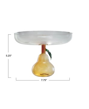 Glass Pedestal with Pear-Shaped Base – Green & Amber, 7.75”