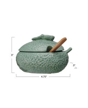 Stoneware Fruit-Shaped Sugar Pot & Jam Jar – Set of 2 with Spoon