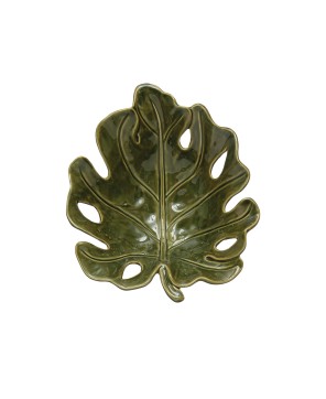 Stoneware Leaf Shaped Bowl – Reactive Glaze, Green, 7”