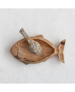 Hand-Carved Mango Wood Fish Dish – Natural Rustic Serveware