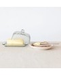 Cut Recycled Glass Butter Dish with Embossed Design – Farmhouse Style