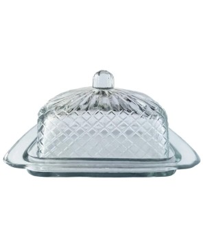 Cut Recycled Glass Butter Dish with Embossed Design – Farmhouse Style