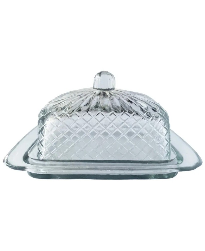 Cut Recycled Glass Butter Dish with Embossed Design – Farmhouse Style Cut Recycled Glass Butter Dish with Embossed Design – Farmhouse Style