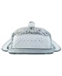 Cut Recycled Glass Butter Dish with Embossed Design – Farmhouse Style