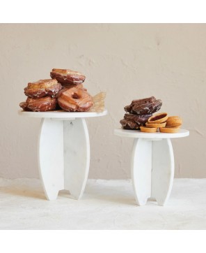 White Marble Pedestal – 8" Round, Interlocking Base, Elegant Display