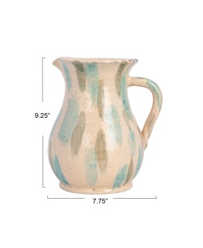 Hand-Painted Terra-Cotta Pitcher – 72 oz., Rustic Crackle Glaze