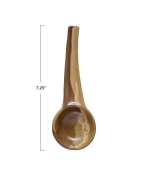Two-Tone Stoneware Spoon – 7.25", Reactive Glaze, Brown & Beige