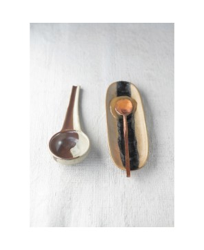 Two-Tone Stoneware Spoon – 7.25", Reactive Glaze, Brown & Beige