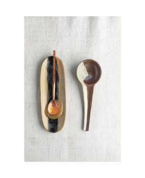 Two-Tone Stoneware Spoon – 7.25", Reactive Glaze, Brown & Beige