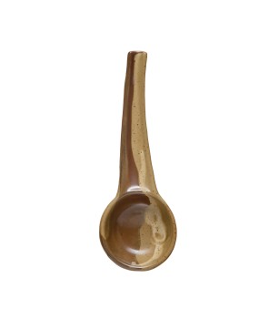 Two-Tone Stoneware Spoon – 7.25", Reactive Glaze, Brown & Beige