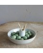 5" Stoneware Dish w/ Toothpick Holder – White Reactive Glaze