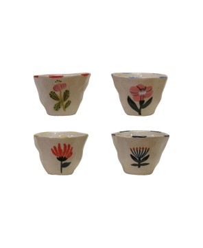 Hand-Painted Stoneware Cup/Bowl – Floral Design & Rustic Charm