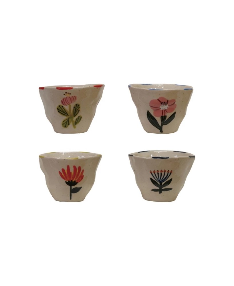 Hand-Painted Stoneware Cup/Bowl – Floral Design & Rustic Charm