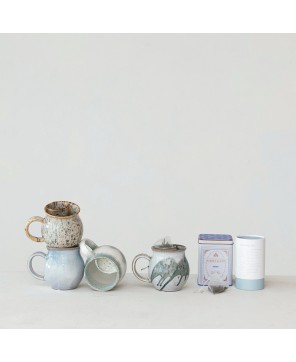 Stoneware Mug with Tea Bag Holder – Reactive Glaze, Unique Colors