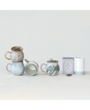 Stoneware Mug with Tea Bag Holder – Reactive Glaze, Unique Colors