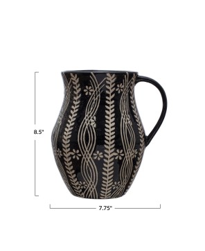 2.5-Quart Stoneware Pitcher – Wax Relief Floral Farmhouse Design