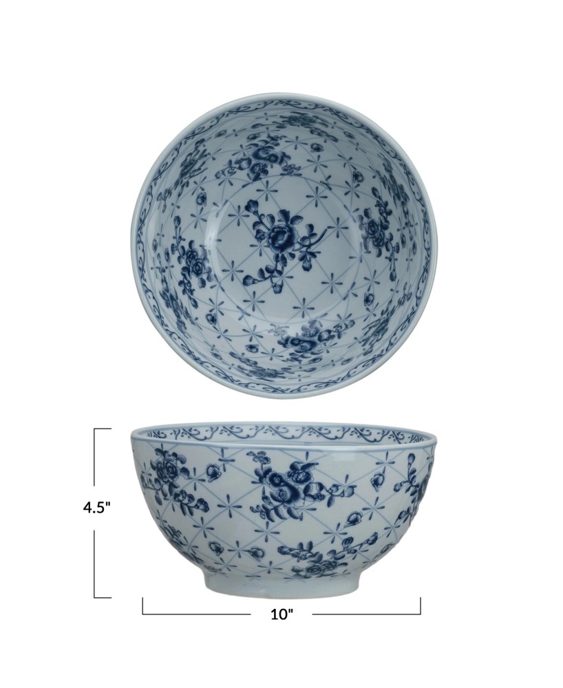 Porcelain Bowl – Blue & White Botanicals with Crackle Glaze Porcelain Bowl – Blue & White Botanicals with Crackle Glaze