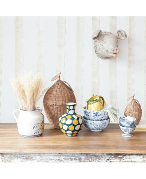 Porcelain Bowl – Blue & White Botanicals with Crackle Glaze