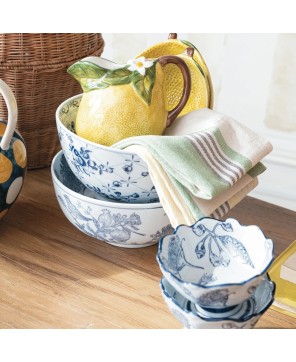 Porcelain Bowl – Blue & White Botanicals with Crackle Glaze