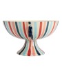 Hand-Painted Stoneware Footed Bowl – Multi-Color Striped Design