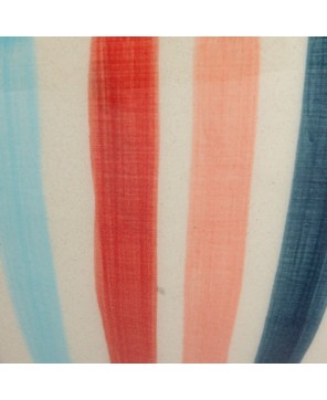 Hand-Painted Stoneware Footed Bowl – Multi-Color Striped Design
