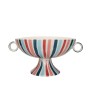 Hand-Painted Stoneware Footed Bowl – Multi-Color Striped Design