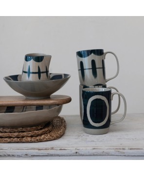 12 oz. Hand-Painted Stoneware Mug – Farmhouse-Style Drinkware