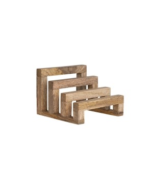 Rustic Mango Wood Stand with 3 Sections – Farmhouse Kitchen Storage