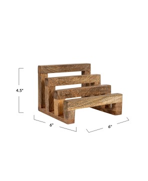 Rustic Mango Wood Stand with 3 Sections – Farmhouse Kitchen Storage
