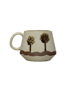 Hand-Painted Stoneware Mug – Scenic Trees, Reactive Glaze