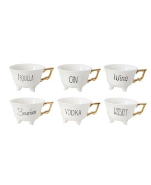 6 oz. Stoneware Footed Teacup – Gold Electroplating, 6 Styles