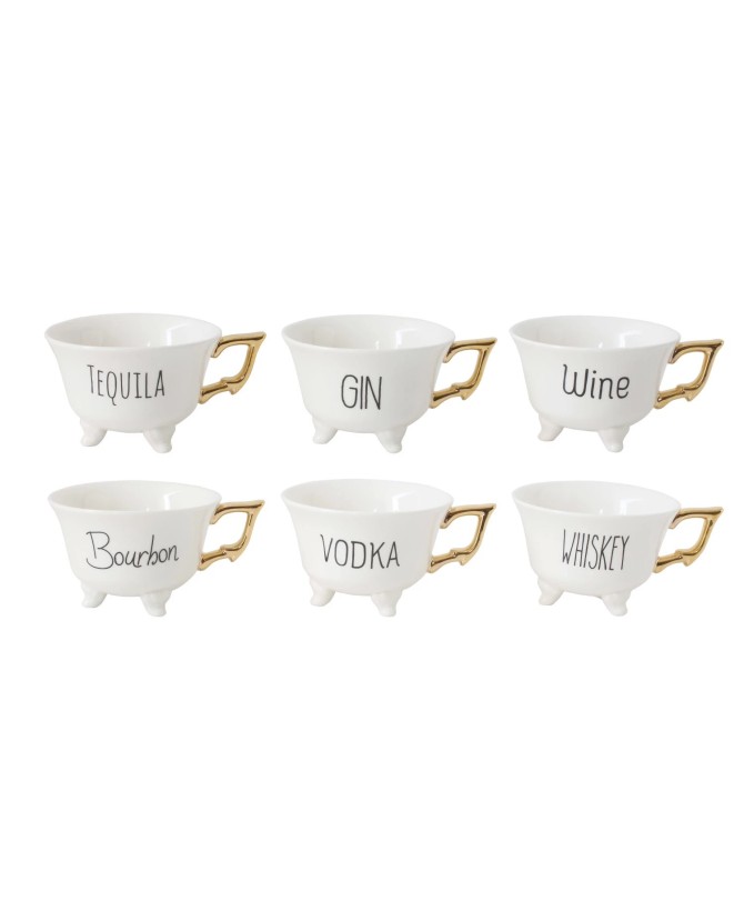 6 oz. Stoneware Footed Teacup – Gold Electroplating, 6 Styles