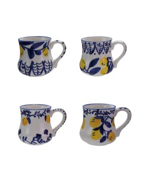 16 oz. Hand-Painted Stoneware Mug – Lemon Design, 4 Unique Styles