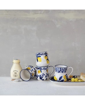16 oz. Hand-Painted Stoneware Mug – Lemon Design, 4 Unique Styles