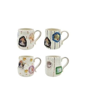 12 oz. Embossed Hand-Painted Stoneware Mug – Artistic & Unique
