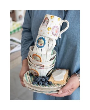 12 oz. Embossed Hand-Painted Stoneware Mug – Artistic & Unique