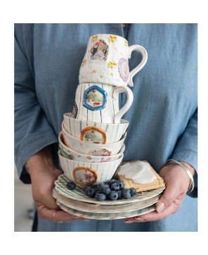12 oz. Embossed Hand-Painted Stoneware Mug – Artistic & Unique