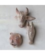 Handmade Terra-cotta Tiger Head Wall Décor - Whitewashed Boho Style
