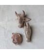 Handmade Terra-cotta Tiger Head Wall Décor - Whitewashed Boho Style