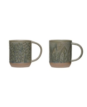 16 oz. Debossed Stoneware Mug – Matte Green, Stylish & Durable