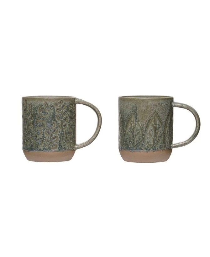 16 oz. Debossed Stoneware Mug – Matte Green, Stylish & Durable