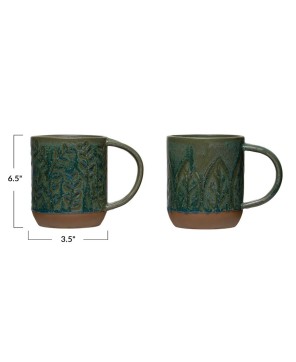 16 oz. Debossed Stoneware Mug – Matte Green, Stylish & Durable