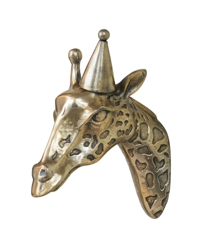 Cast Aluminum Giraffe Head with Party Hat Wall Décor
