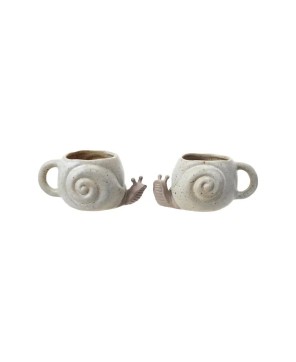 Stoneware Snail Shaped Mug - Unique Glaze, Speckled Brown & Cream