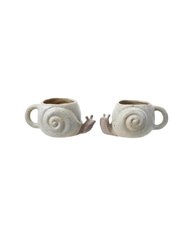 Stoneware Snail Shaped Mug - Unique Glaze, Speckled Brown & Cream