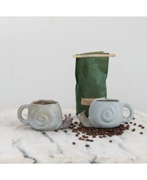 Stoneware Snail Shaped Mug - Unique Glaze, Speckled Brown & Cream
